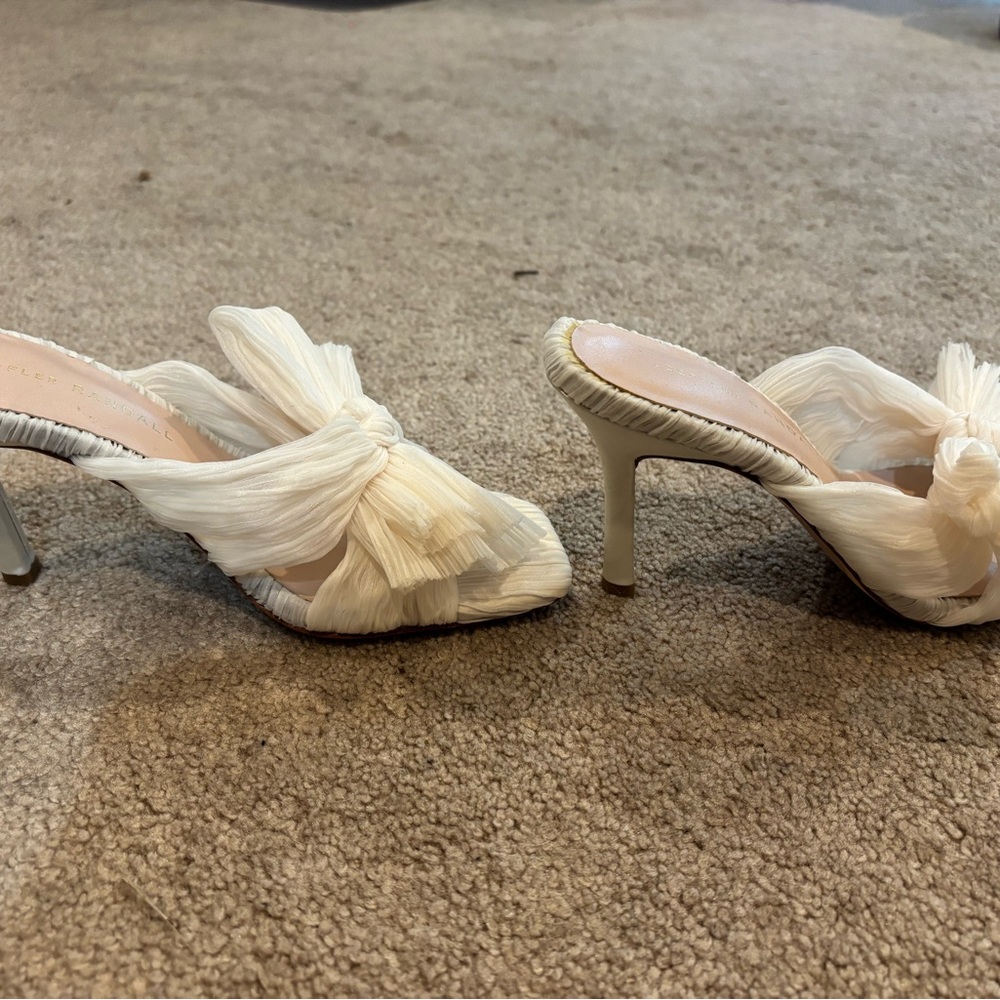 Loeffler Randall White Heeled Mules with Bow Detail - Picture 7 of 9